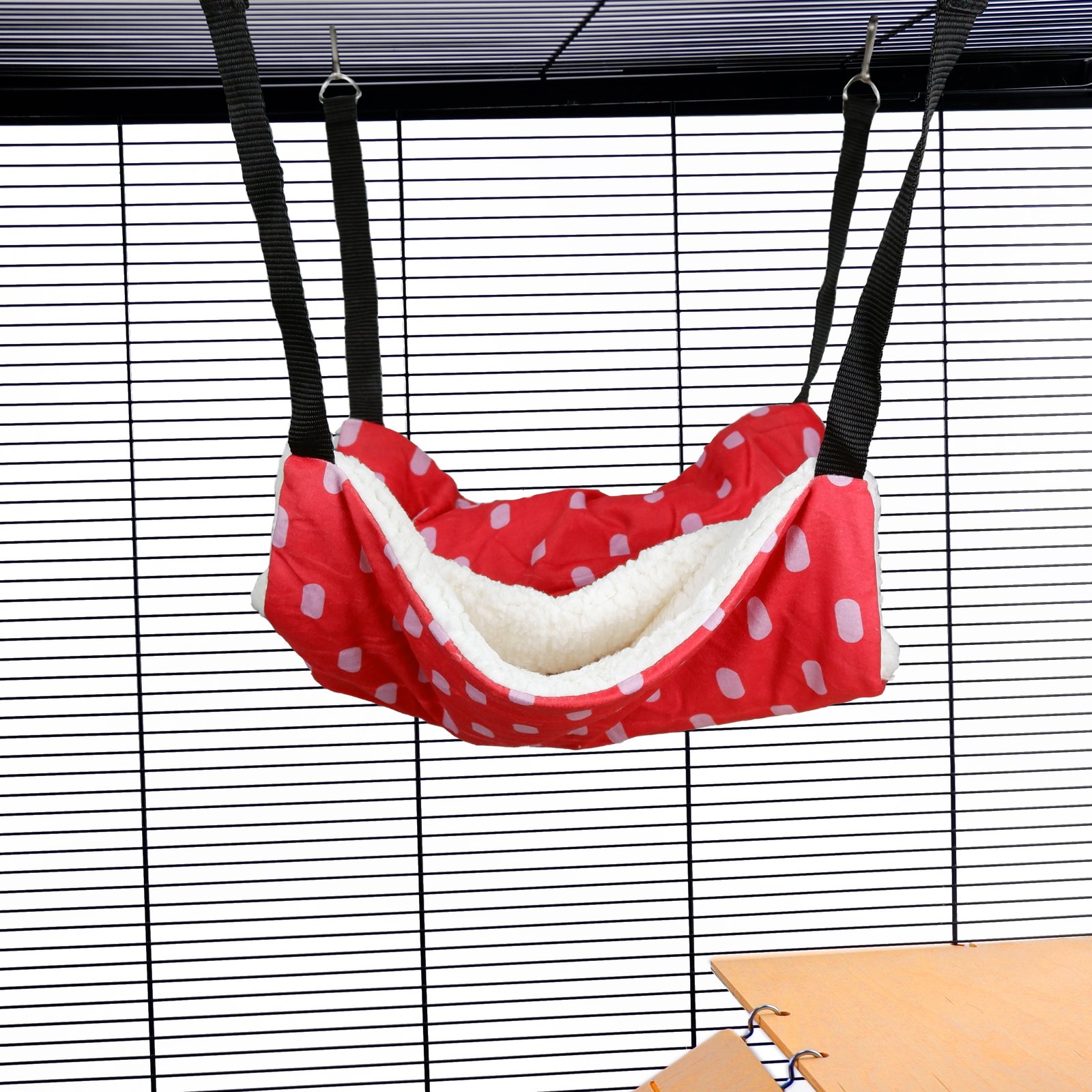 Fluffy Lined Hammock With Pouch: Red Dots
