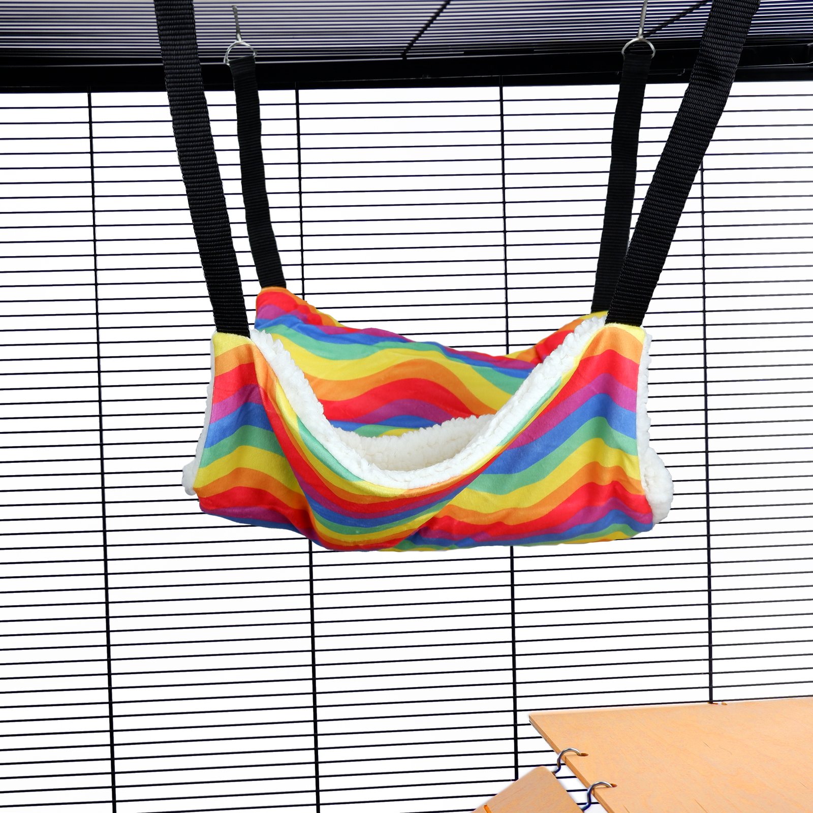 Fluffy Lined Hammock With Pouch: Rainbow Waves