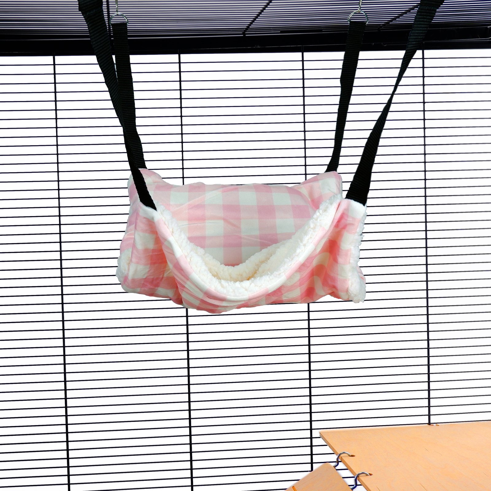 Fluffy Lined Hammock With Pouch: Pink Gingham