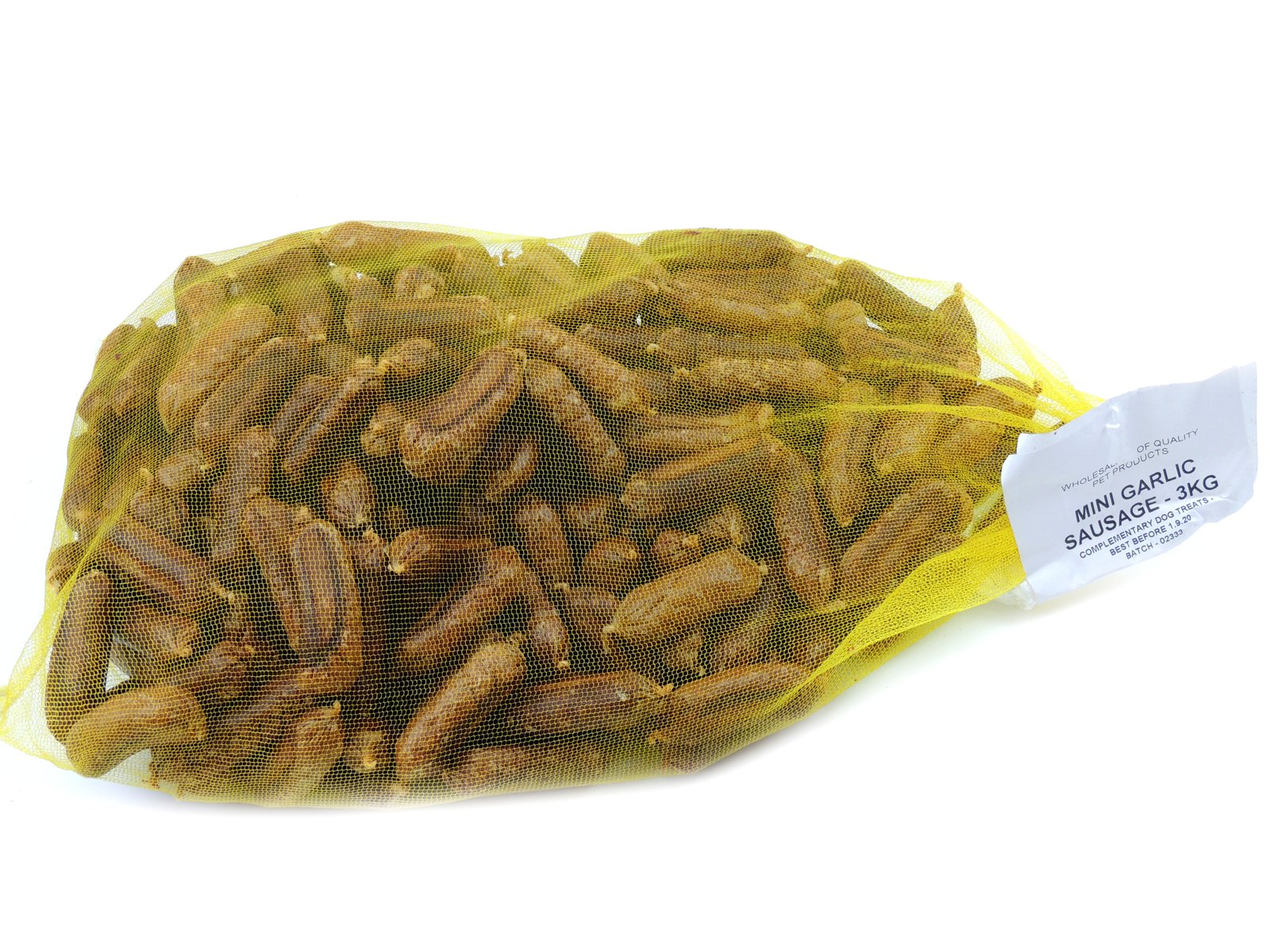 GARLIC &amp; BEEF MINI SAUSAGES 3KG - YELLOW NET