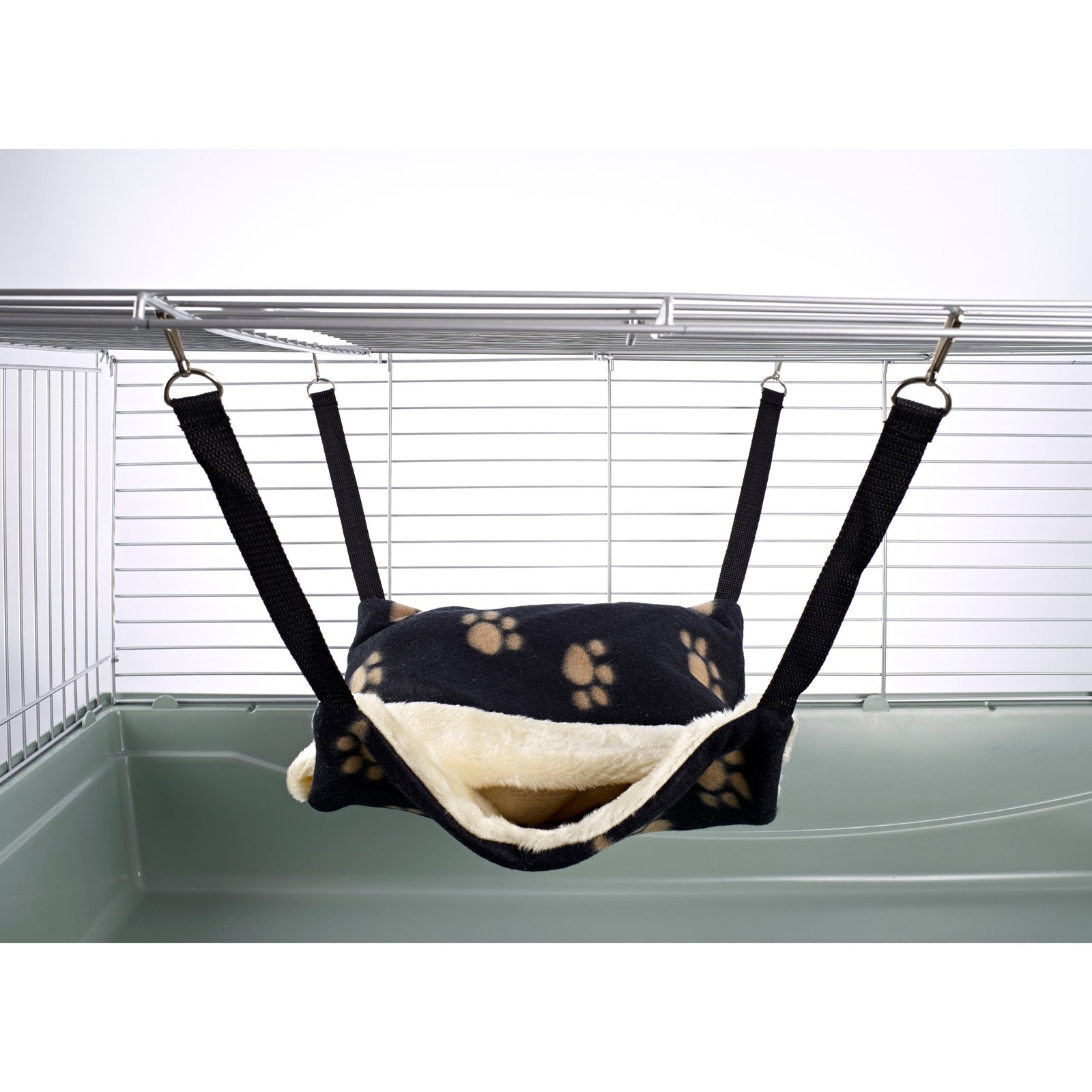 Fluffy Lined Hammock With Pouch: Black Paw Print