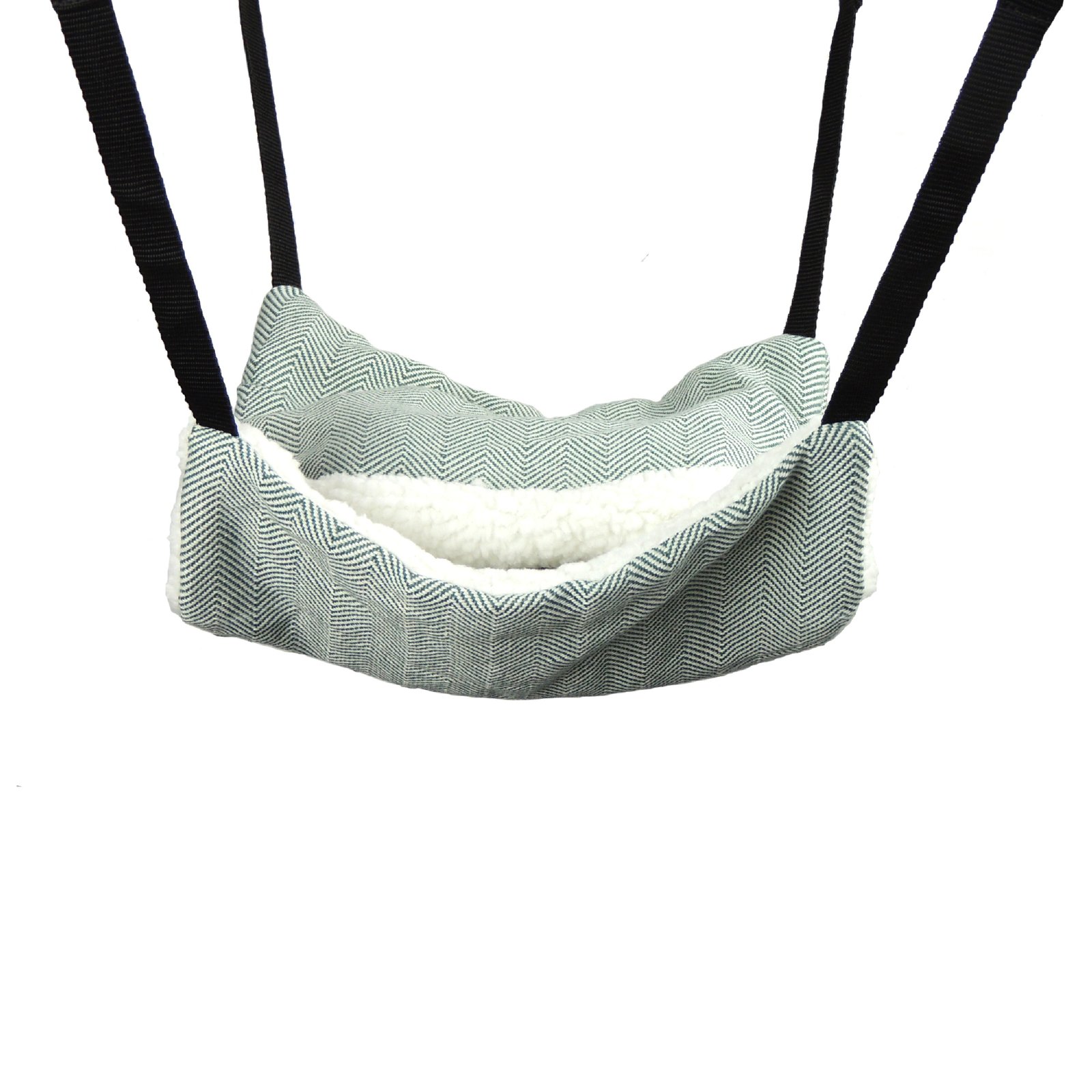 Fluffy Lined Hammock With Pouch: Green Herringbone